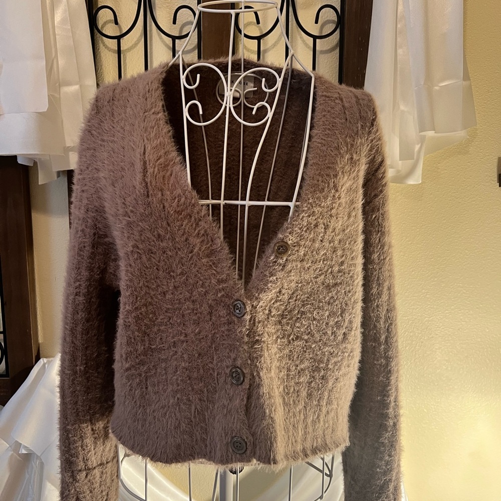 Pink Rose Fuzzy Brown Cardigan